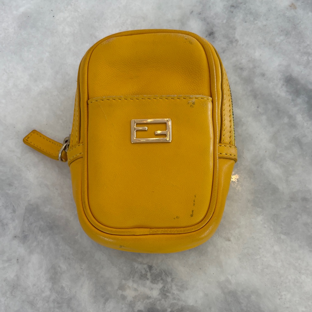 Fendi Yellow Leather Pouch With Logo